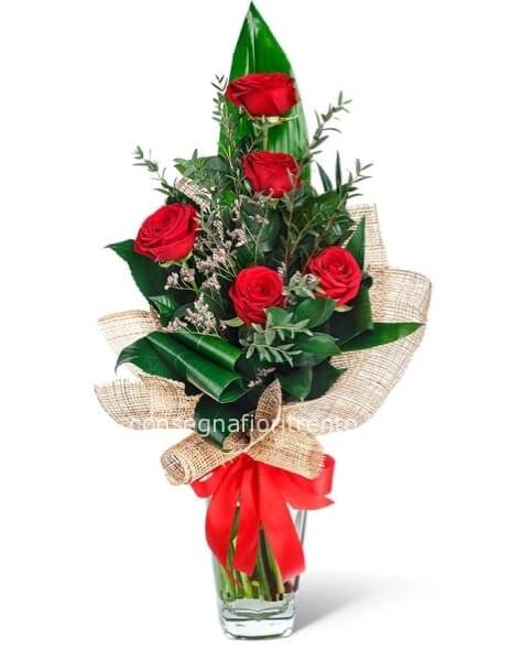 ❤️ Mazzo di  sette  rose rosse a stelo lungo