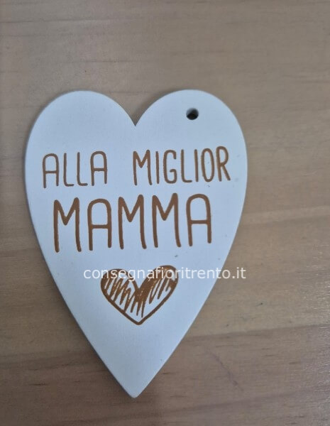Biglietto di auguri in legno, a forma di cuore,alla miglior mamma