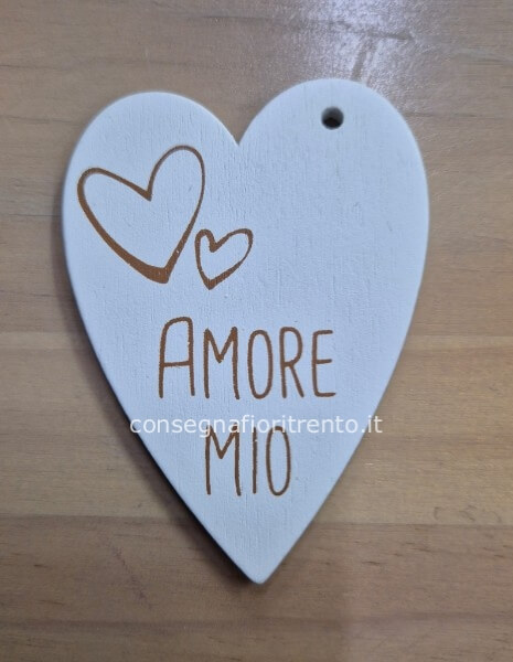 Biglietto di auguri in legno, a forma di cuore,