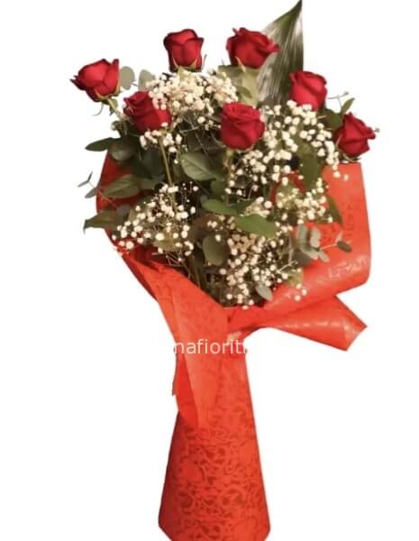 MAZZO DI 7 ROSE ROSSE STELLO LUNGO