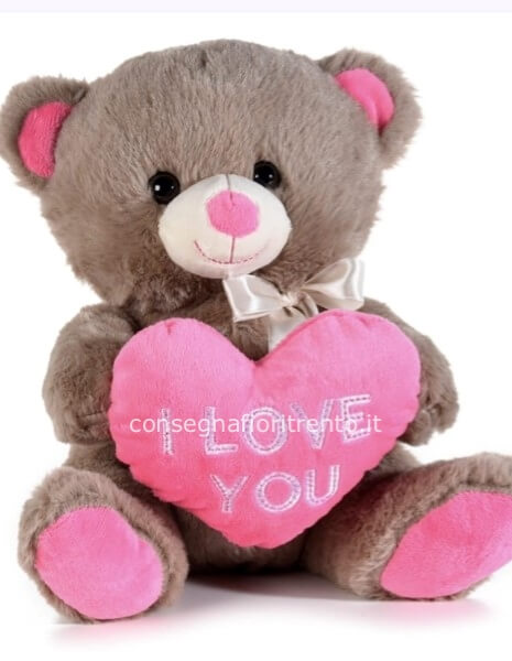 Orsetto in peluche con cuore rosa I love you e fiocco
