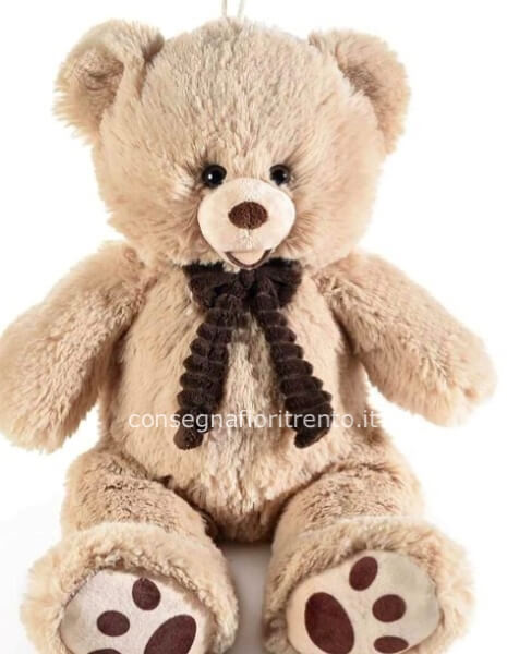 Orsetto di peluche con fiocco in stoffa vellutata