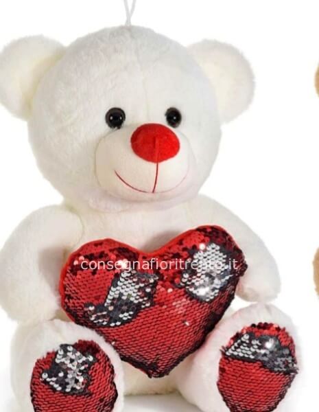 Orsetto peluche con cuore e zampe in paillettes reversibili