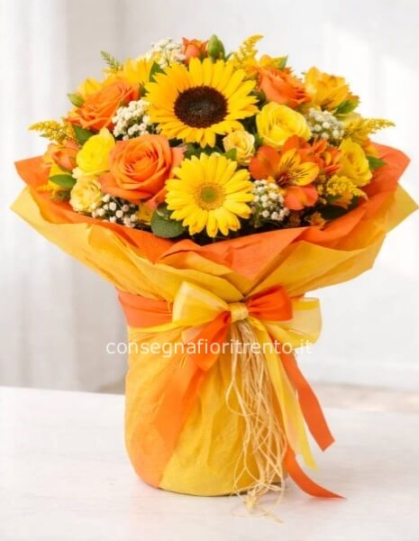 bouquet giallo arancione . VOLEVAMO INFORMARVI CHE LA DIMENSIONE RAFFIGURATA NELLA FOTO PRODOTTO SI RIFERISCE SEMPRE ALLA PIU GRANDE